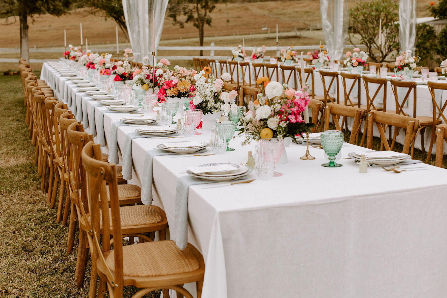 Alfresco dining under the stars for this garden party wedding