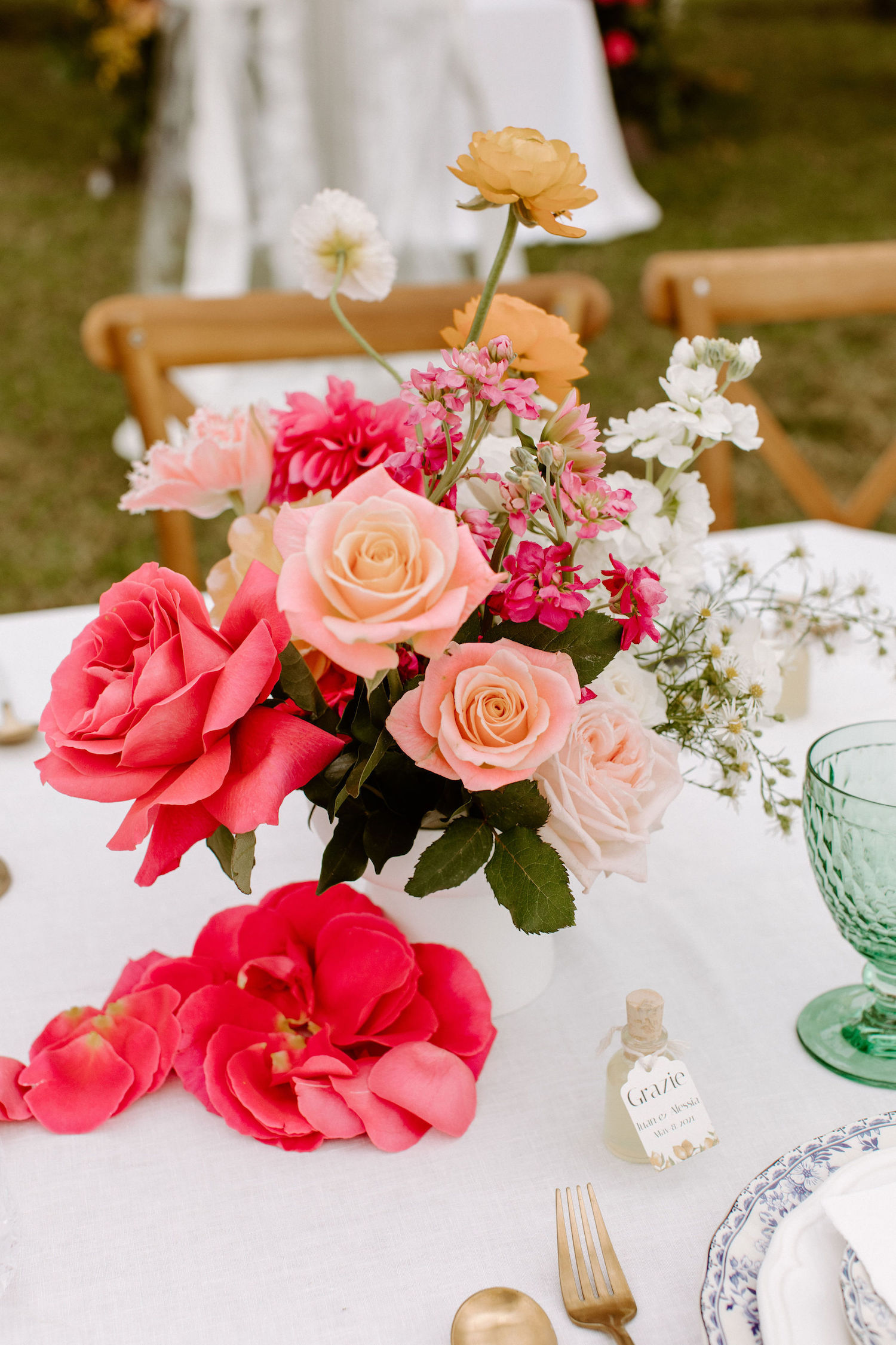 Vibrant blooms freshly picked for this garden party wedding