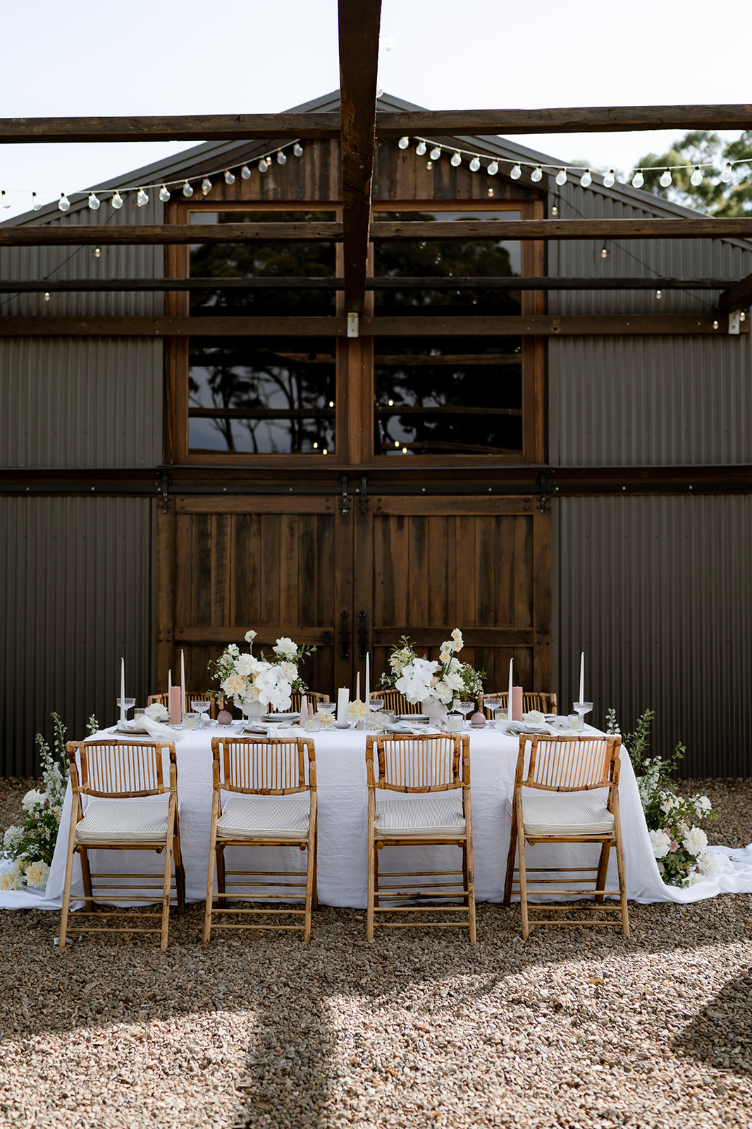 French garden vibes outside the newly built barn, styled by Zoe Wright from Panorama Events